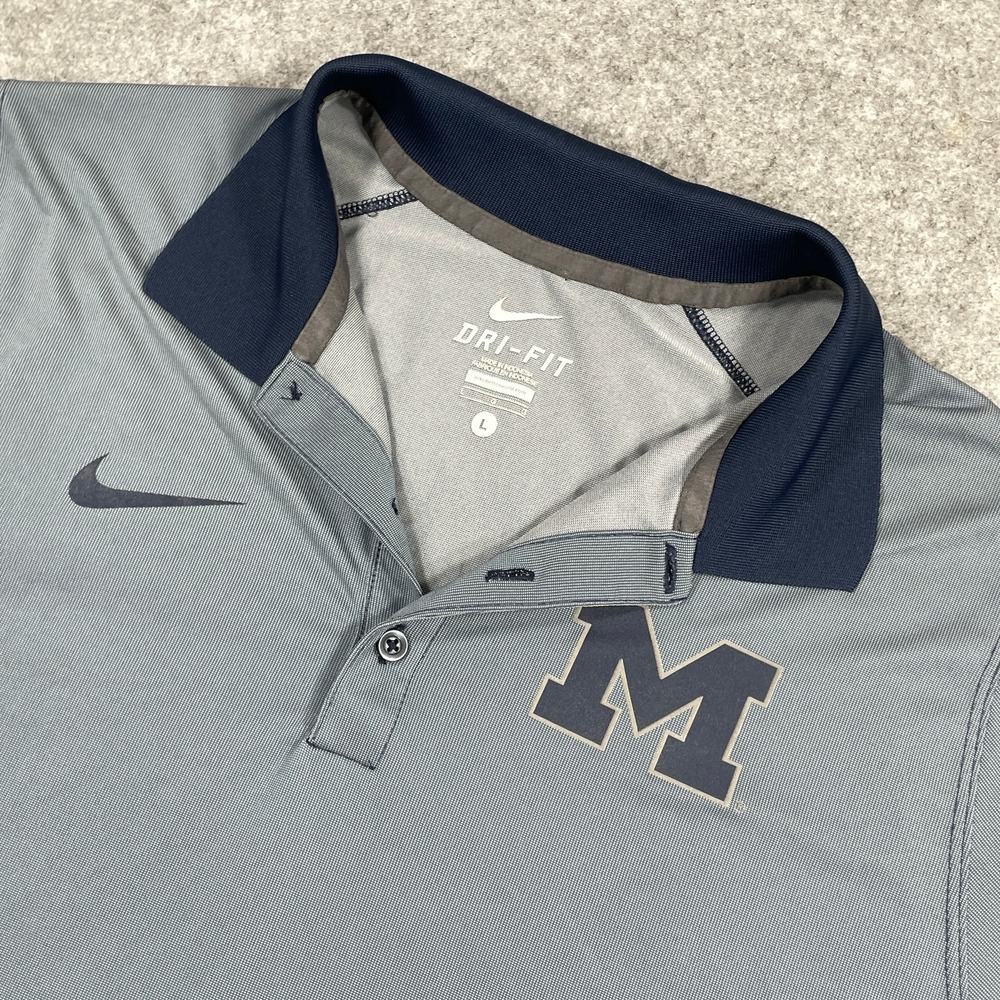 Nike Mens Polo Shirt Size L Gray Michigan Wolverines Dri-FIT Short Sleeve